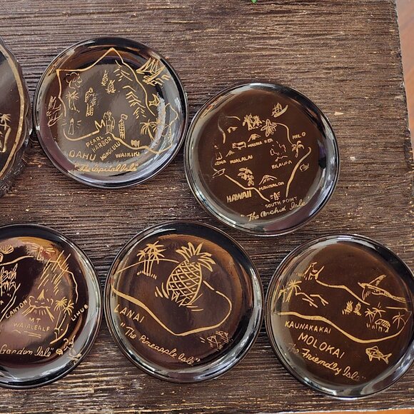 VTG 1950s HAWAII SOUVENIR COASTER SET - Picture 2 of 6